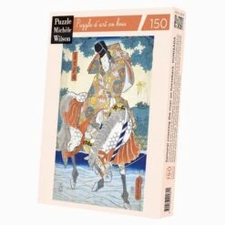 PUZZLE BOIS WILSON - U.KUNISADA : SAMOURAI TRAVERSANT LA RIVIERE A CHEVAL - 150 PIECES